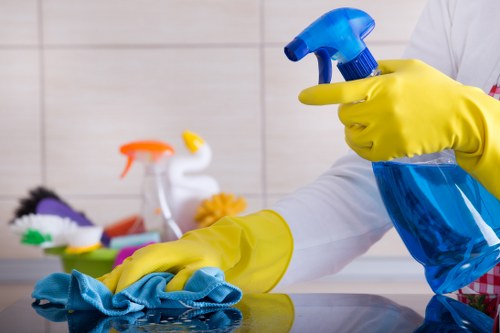 Carpet cleaning team assessing safety before starting work